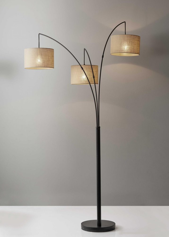 74" Bronze Three Light Tree Floor Lamp With Beige Burlap Drum Shade HomeRoots