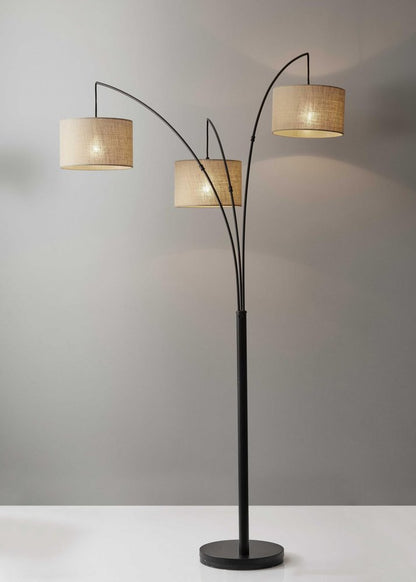 74" Bronze Three Light Tree Floor Lamp With Beige Burlap Drum Shade HomeRoots