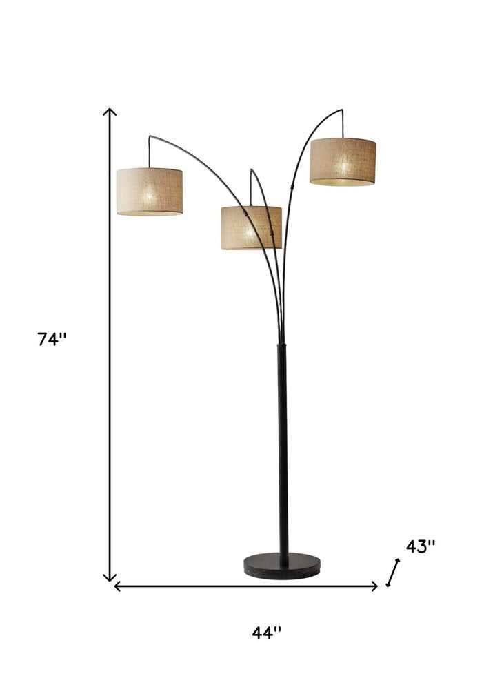 74" Silver Three Light Tree Floor Lamp With White Linen Drum Shade HomeRoots