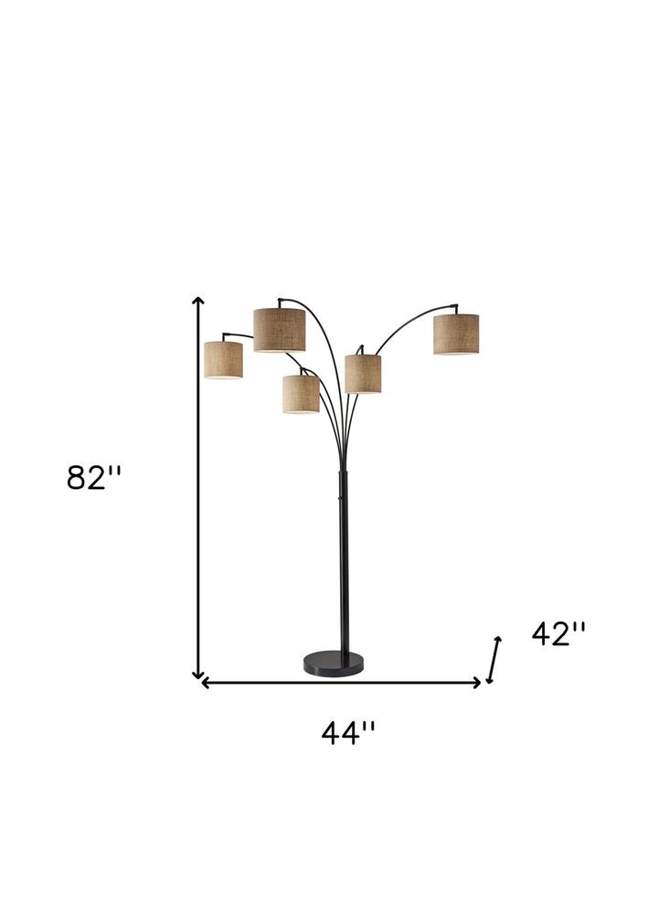 82" Bronze Five Light Tree Floor Lamp With Beige Fabric Drum Shade — view 3