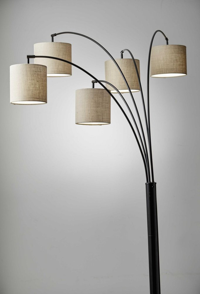 82" Bronze Five Light Tree Floor Lamp With Beige Fabric Drum Shade — view 1
