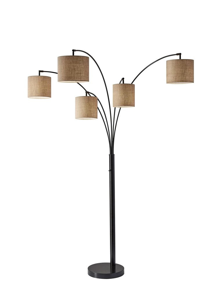 82" Bronze Five Light Tree Floor Lamp With Beige Fabric Drum Shade — view 2