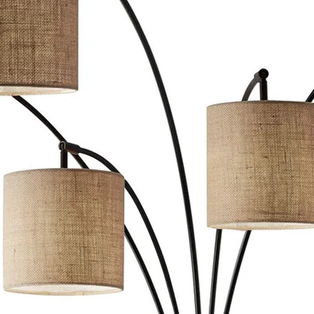 82" Bronze Five Light Tree Floor Lamp With Beige Fabric Drum Shade — view 4