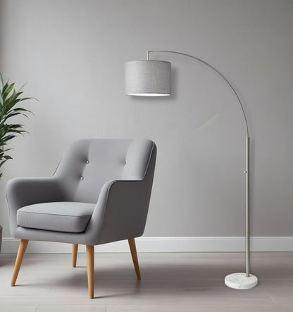 74" Silver Metal Arched Floor Lamp With Gray Linen Drum Shade HomeRoots