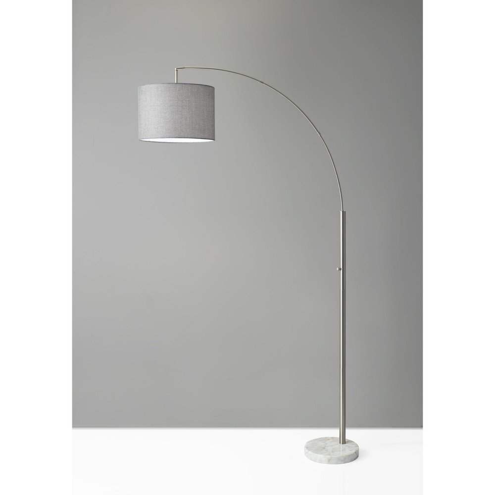74" Silver Metal Arched Floor Lamp With Gray Linen Drum Shade HomeRoots