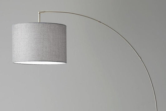 74" Silver Metal Arched Floor Lamp With Gray Linen Drum Shade HomeRoots