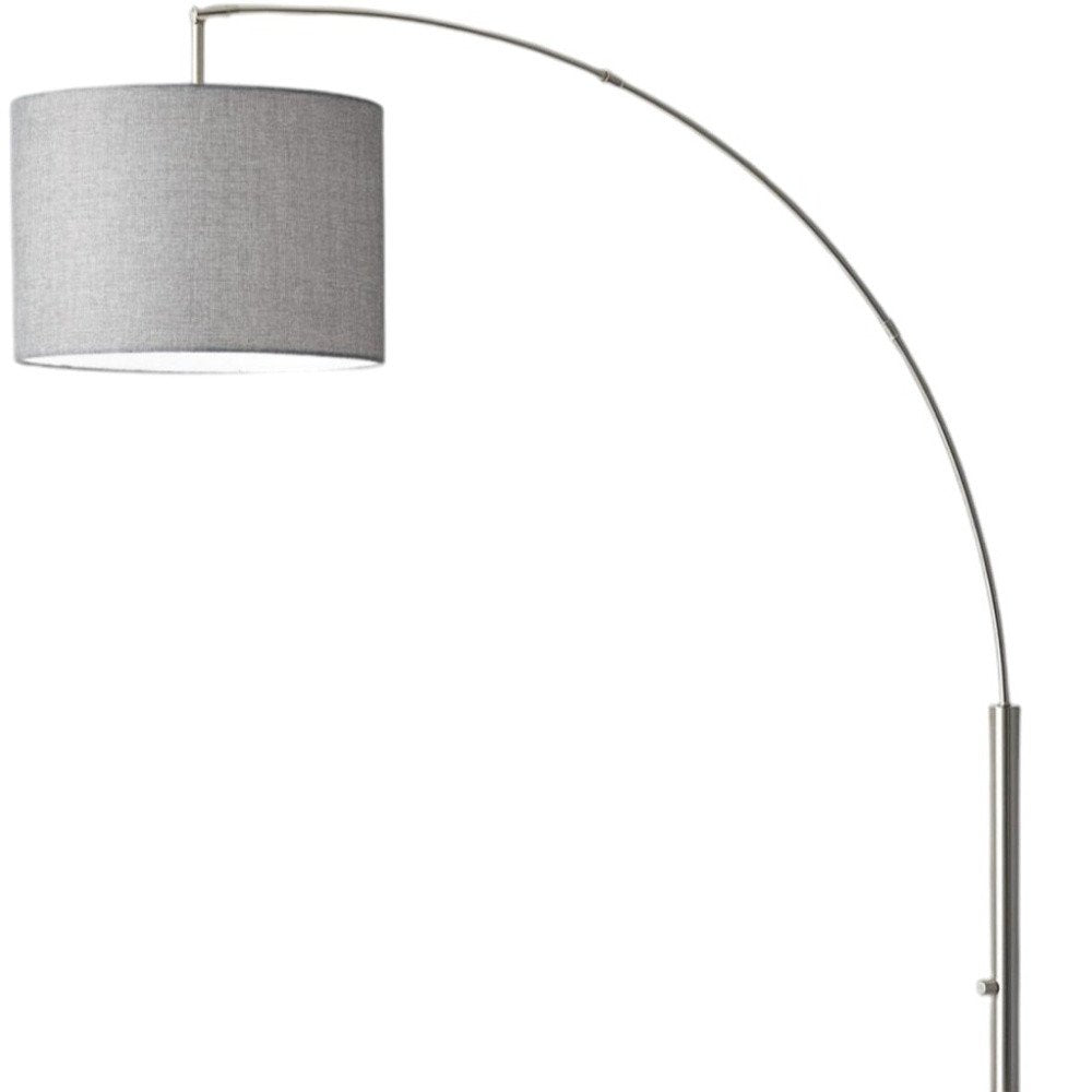 74" Silver Metal Arched Floor Lamp With Gray Linen Drum Shade HomeRoots