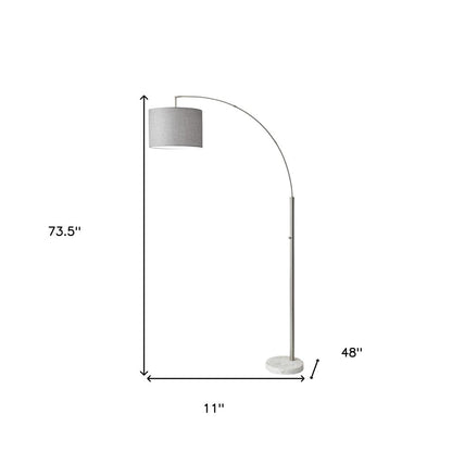 74" Silver Metal Arched Floor Lamp With Gray Linen Drum Shade HomeRoots