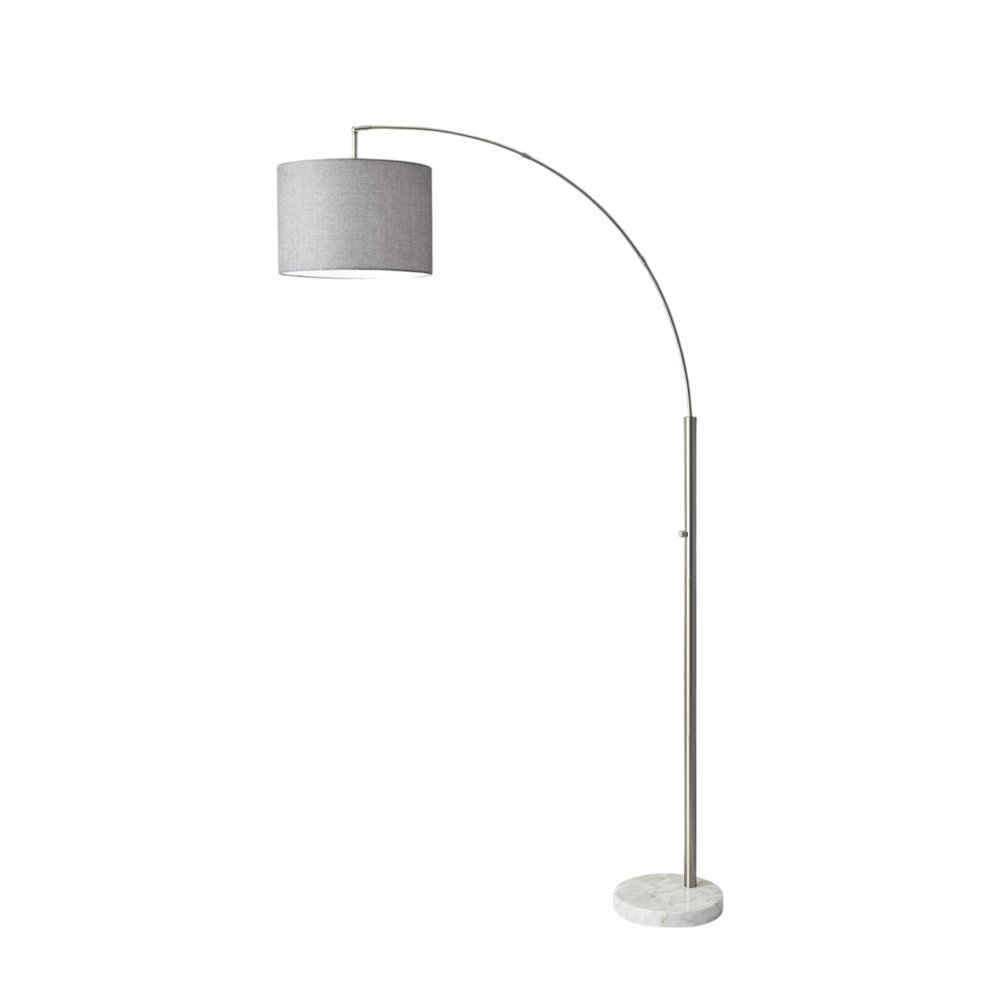 74" Silver Metal Arched Floor Lamp With Gray Linen Drum Shade HomeRoots