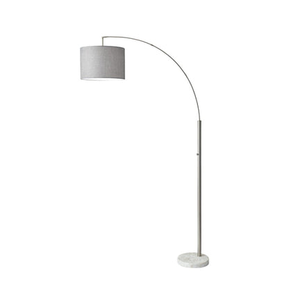 74" Silver Metal Arched Floor Lamp With Gray Linen Drum Shade HomeRoots
