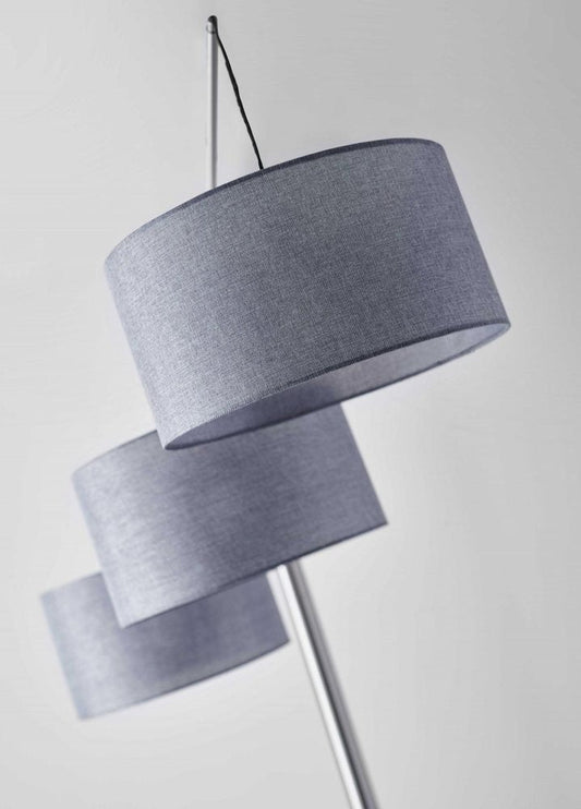 91" Silver Three Light Tree Floor Lamp With Gray Linen Drum Shade HomeRoots