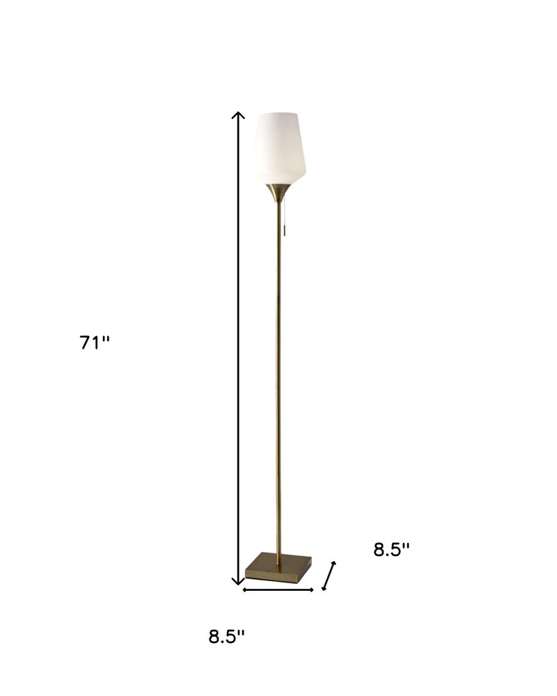 71" Brass Metal Torchiere Floor Lamp With White Glass Novelty Shade HomeRoots