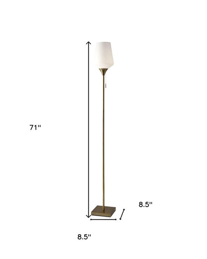 71" Brass Metal Torchiere Floor Lamp With White Glass Novelty Shade HomeRoots