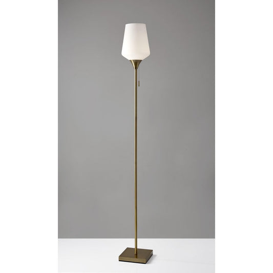 71" Brass Metal Torchiere Floor Lamp With White Glass Novelty Shade HomeRoots