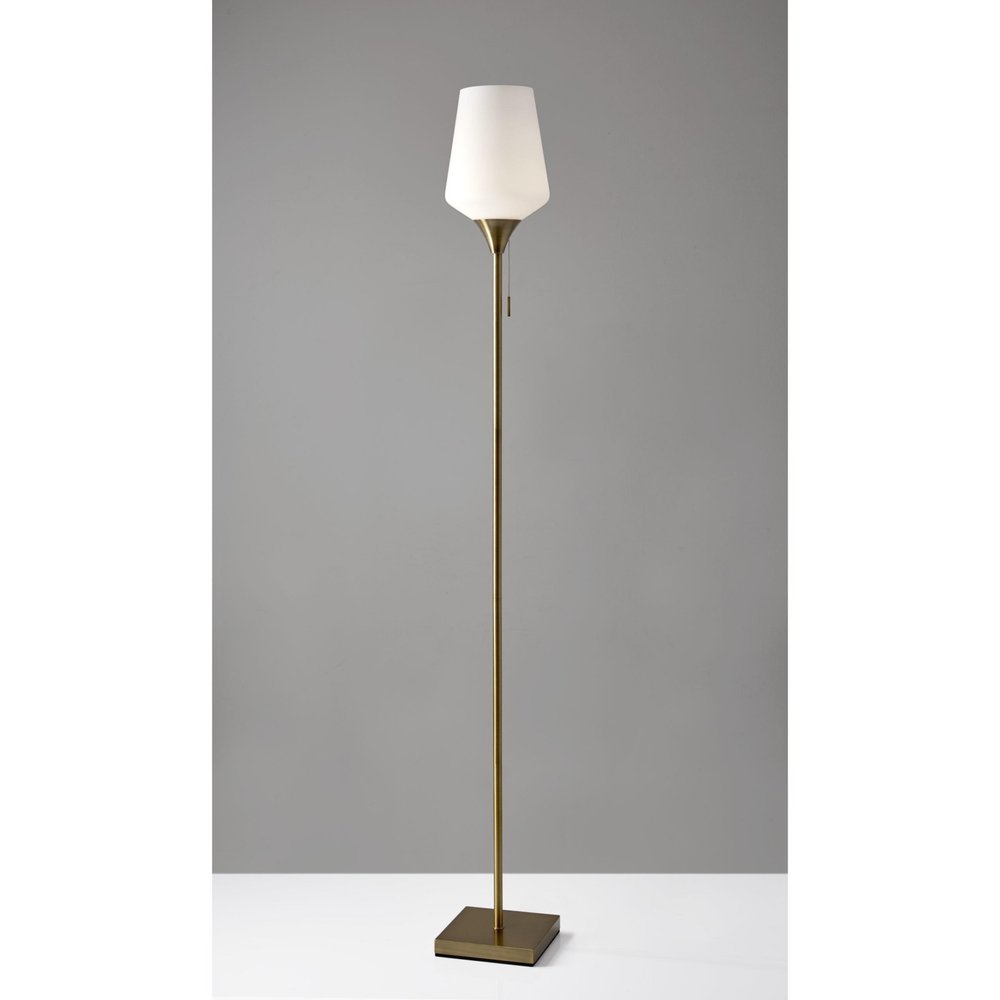 71" Brass Metal Torchiere Floor Lamp With White Glass Novelty Shade HomeRoots