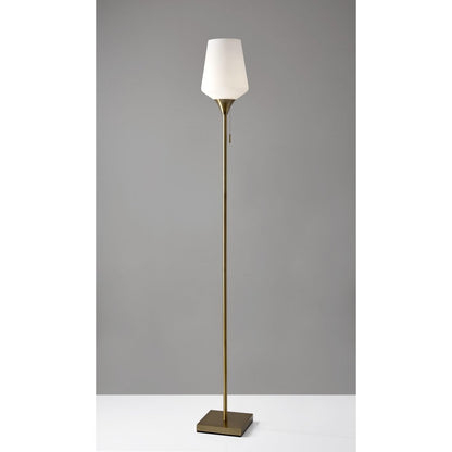 71" Brass Metal Torchiere Floor Lamp With White Glass Novelty Shade HomeRoots
