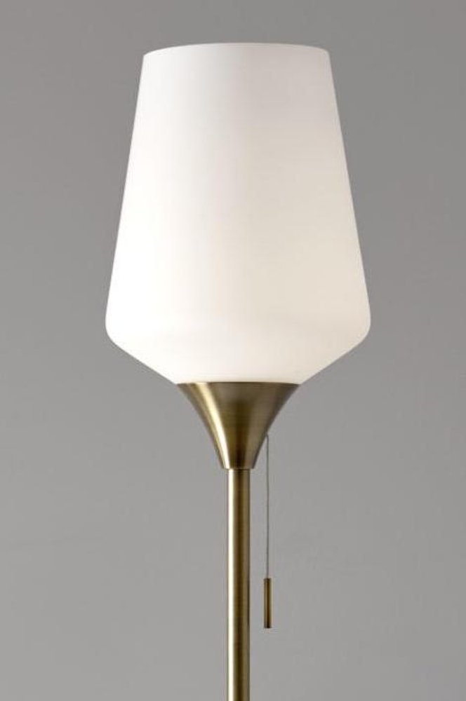 71" Brass Metal Torchiere Floor Lamp With White Glass Novelty Shade HomeRoots