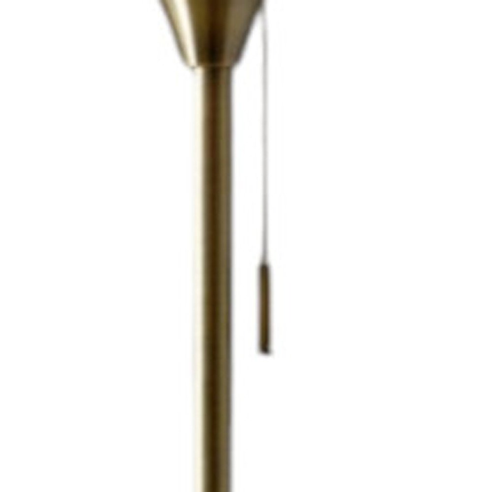 71" Brass Metal Torchiere Floor Lamp With White Glass Novelty Shade HomeRoots