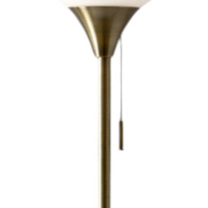 71" Brass Metal Torchiere Floor Lamp With White Glass Novelty Shade HomeRoots