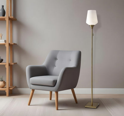 71" Brass Metal Torchiere Floor Lamp With White Glass Novelty Shade HomeRoots