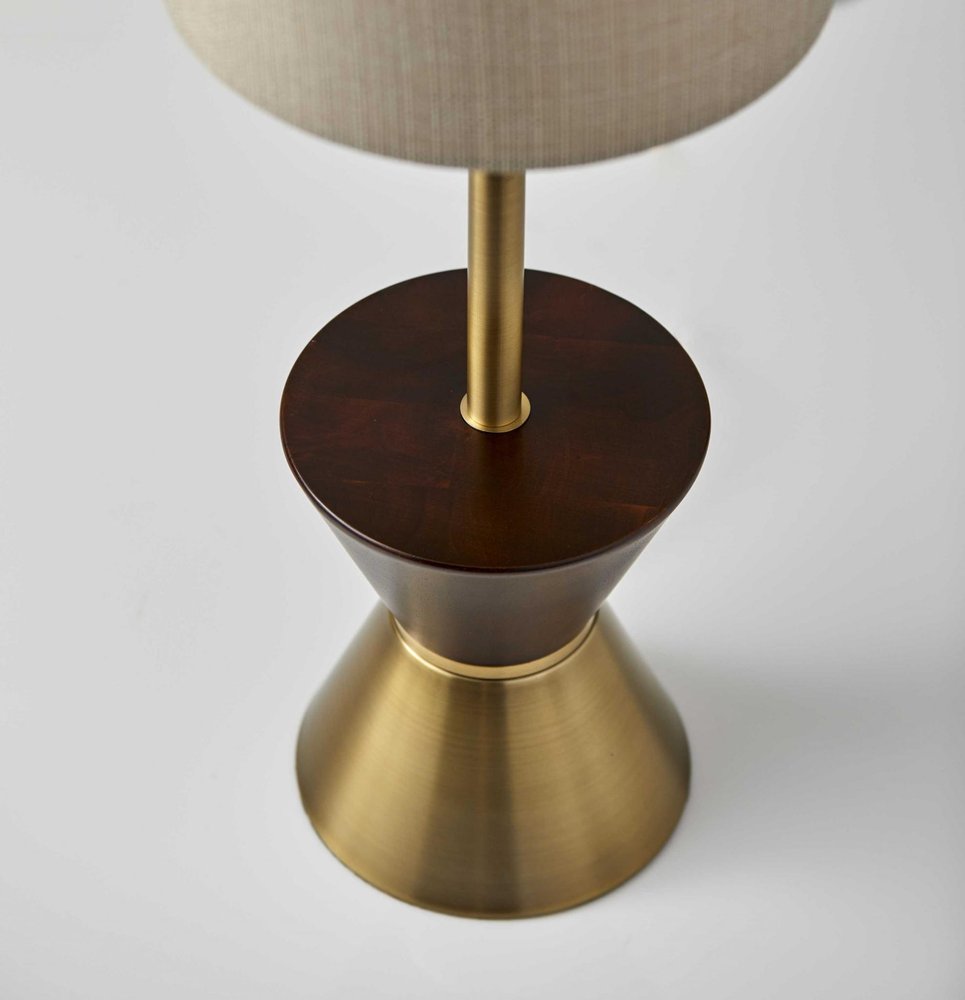 23" Brass Metal And Wood Table Lamp With Beige Drum Shade — view 3
