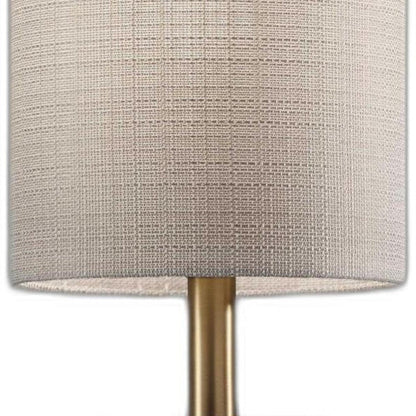 23" Brass Metal And Wood Table Lamp With Beige Drum Shade HomeRoots
