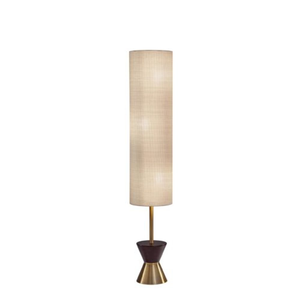 59" Brass Column With Beige Fabric Shade — view 1