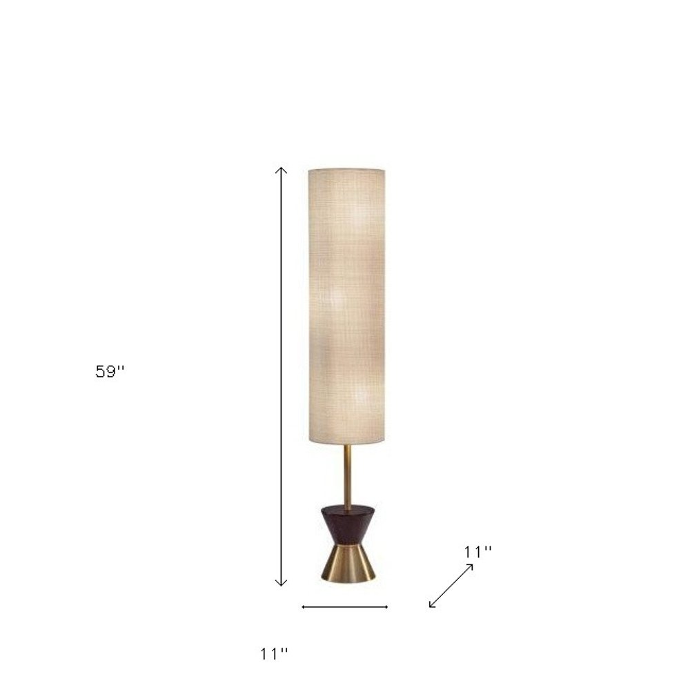 59" Brass Column With Beige Fabric Shade — view 6