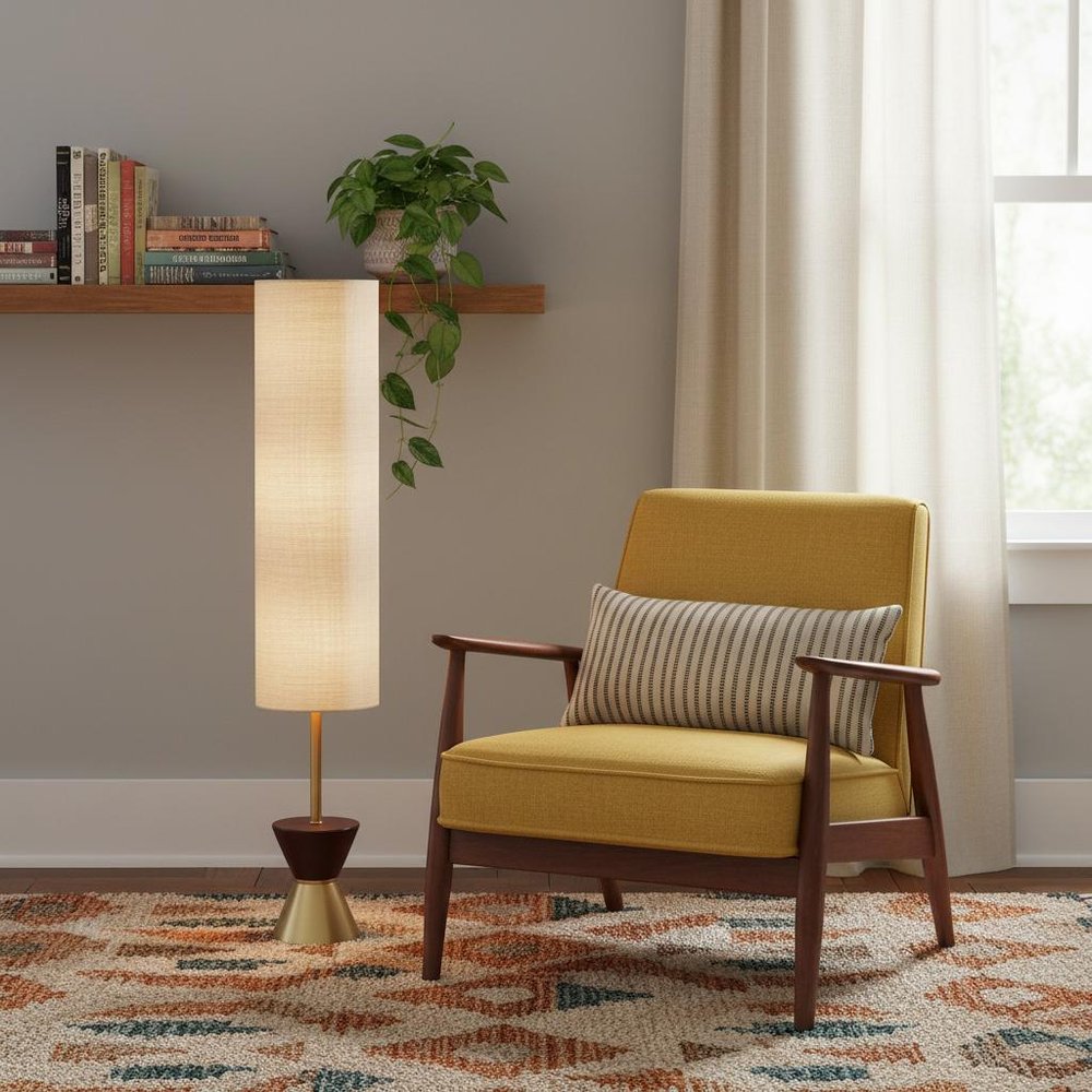 59" Brass Column With Beige Fabric Shade HomeRoots