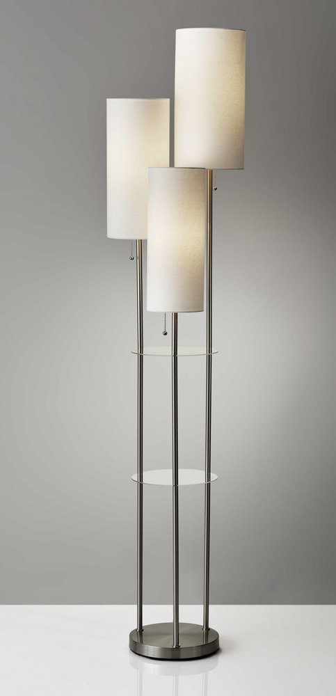 68" Silver Three Light Novelty Floor Lamp With White Linen Cylinder Shade — view 1
