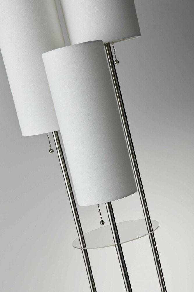 68" Silver Three Light Novelty Floor Lamp With White Linen Cylinder Shade HomeRoots
