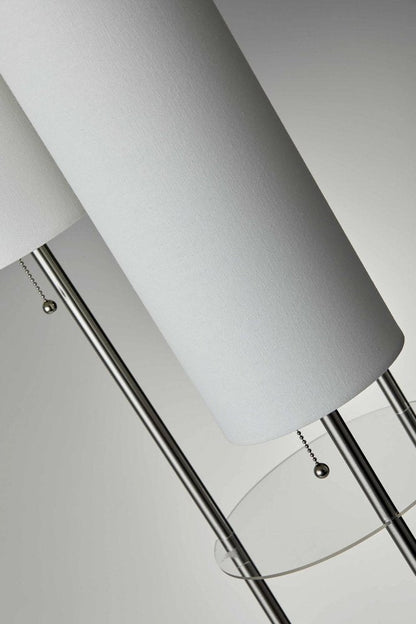 68" Silver Three Light Novelty Floor Lamp With White Linen Cylinder Shade HomeRoots