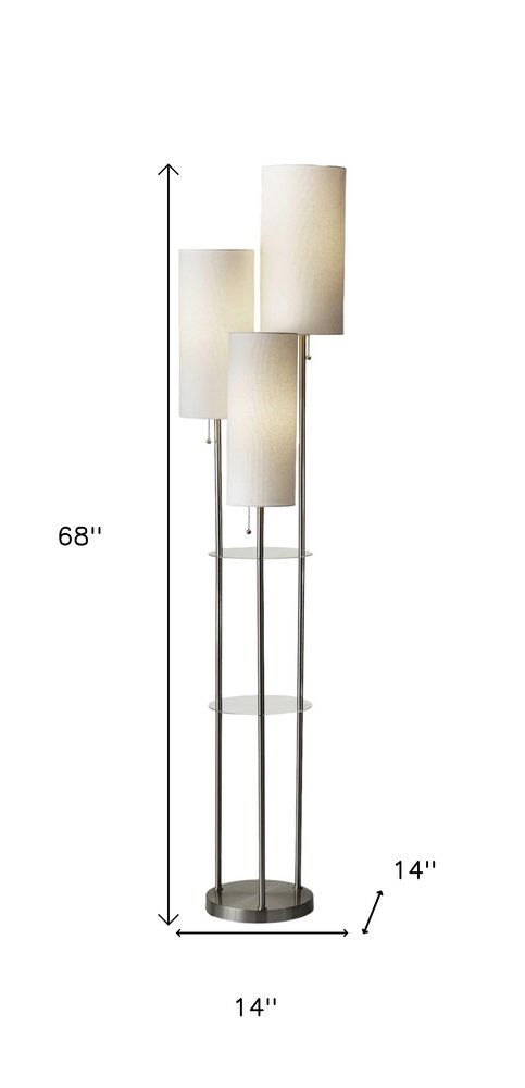 68" Silver Three Light Novelty Floor Lamp With White Linen Cylinder Shade — view 5