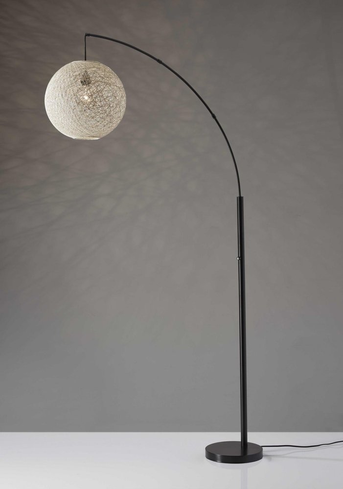 77" Antiqued Bronze Arched Floor Lamp With Groovy Beige Abstract Wicker Globe Shade HomeRoots
