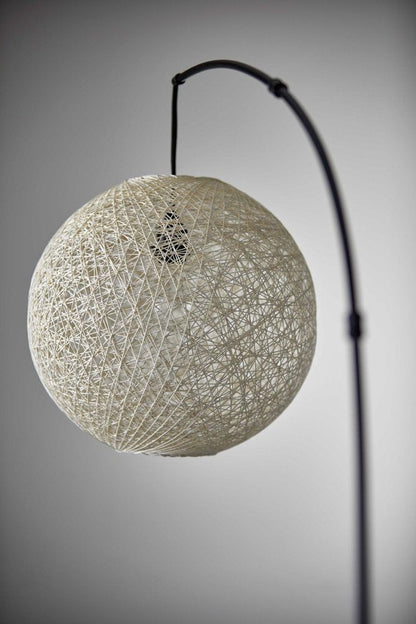77" Antiqued Bronze Arched Floor Lamp With Groovy Beige Abstract Wicker Globe Shade HomeRoots