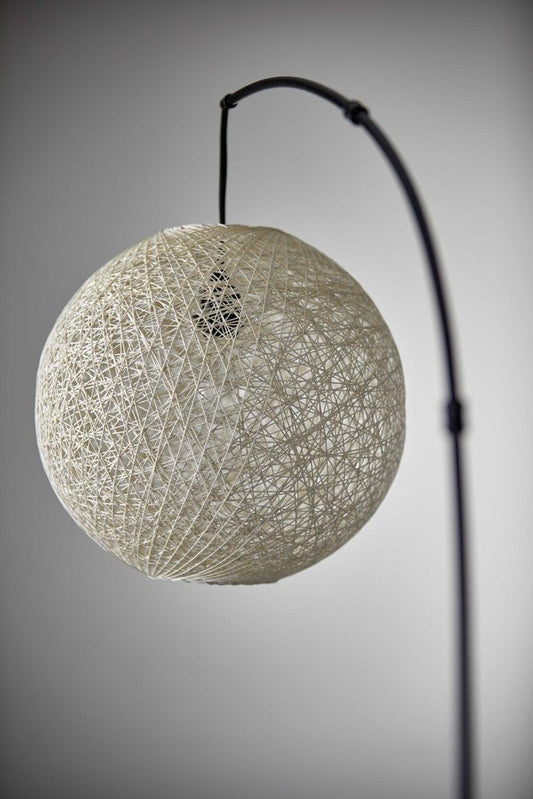 77" Antiqued Bronze Arched Floor Lamp With Groovy Beige Abstract Wicker Globe Shade HomeRoots