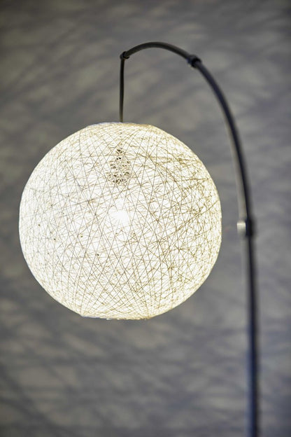 77" Antiqued Bronze Arched Floor Lamp With Groovy Beige Abstract Wicker Globe Shade HomeRoots