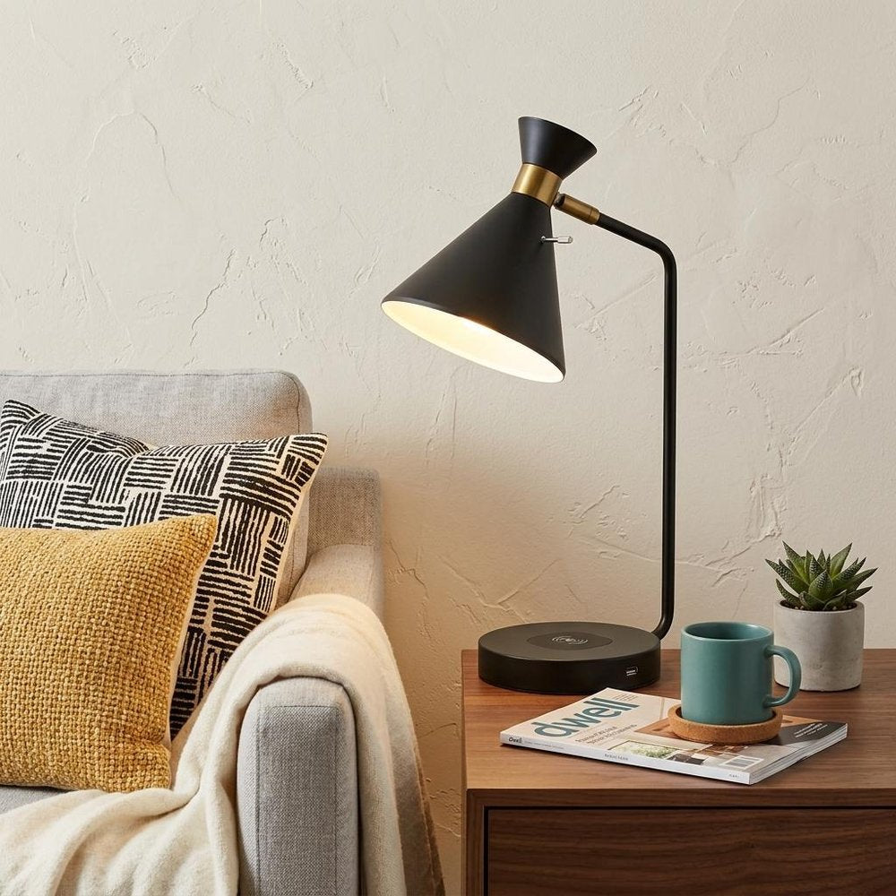 Asymmetrical Diabolo Black Metal Desk Lamp HomeRoots