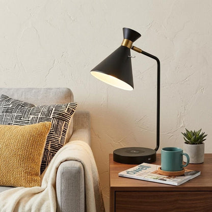 Asymmetrical Diabolo Black Metal Desk Lamp HomeRoots