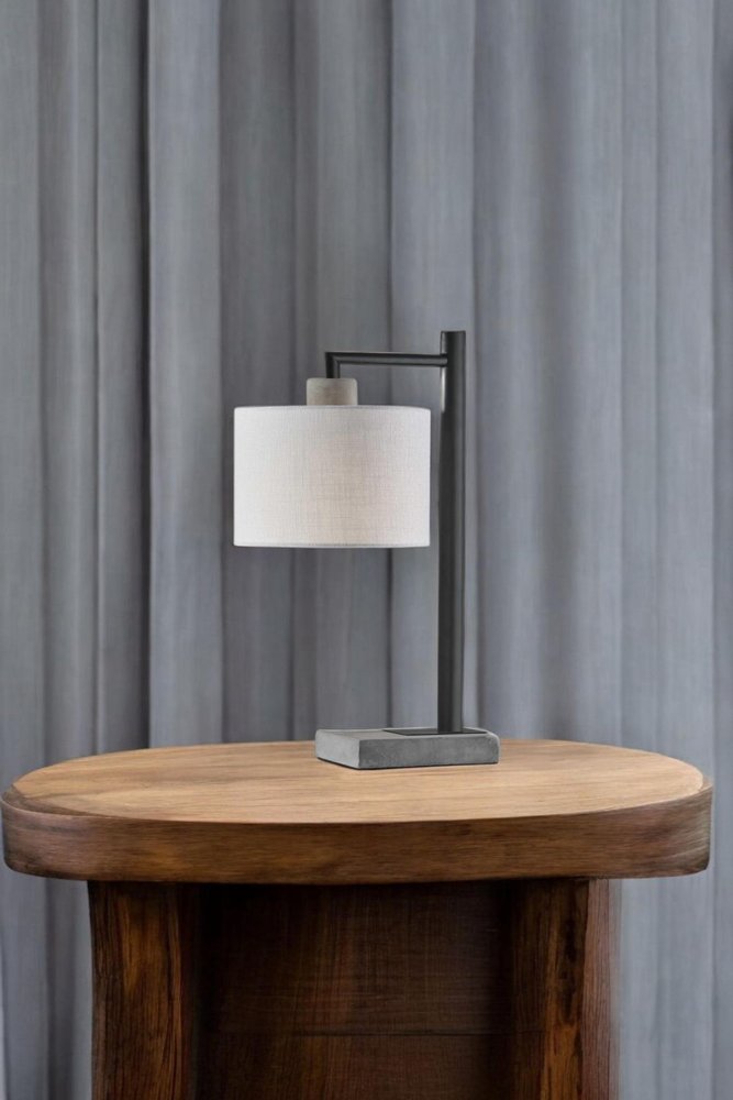 23" Gray Metal Novelty Table Lamp With White Empire Shade HomeRoots