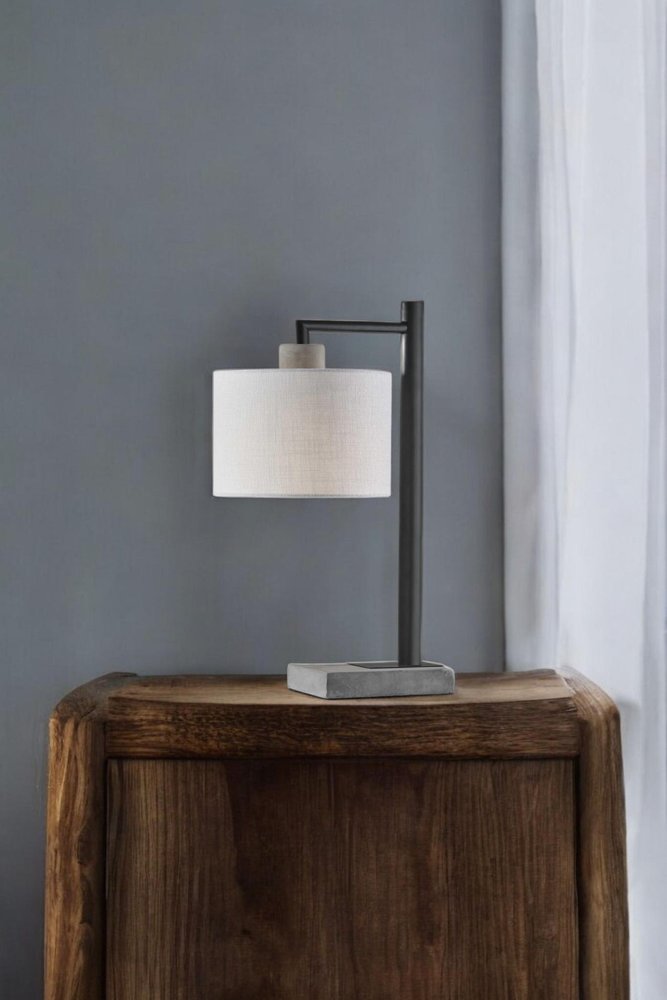 23" Gray Metal Novelty Table Lamp With White Empire Shade HomeRoots