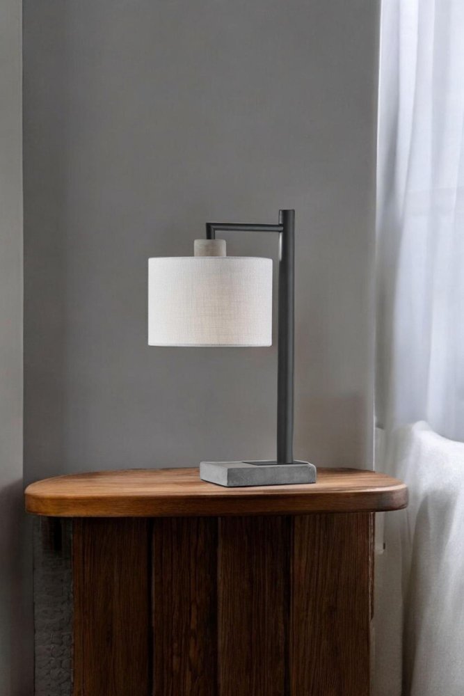 23" Gray Metal Novelty Table Lamp With White Empire Shade HomeRoots
