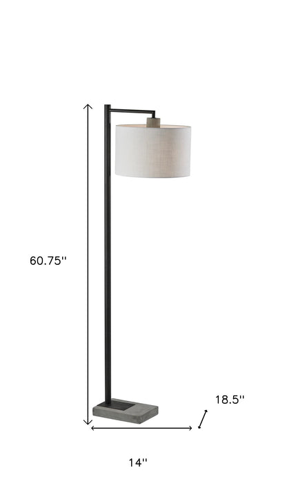 61" Swing Arm Floor Lamp With White Drum Shade