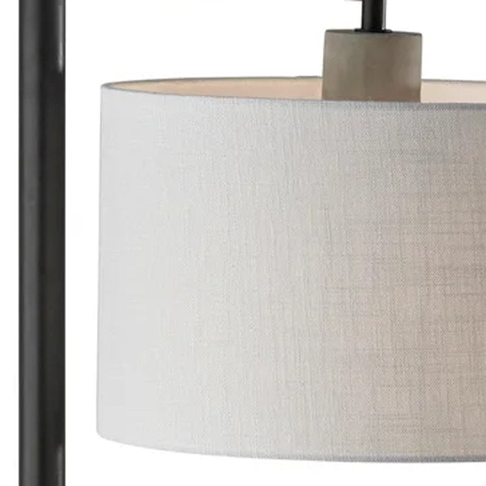 61" Grey And Black Arc Floor Lamp With White Fabric Drum Shade — view 3