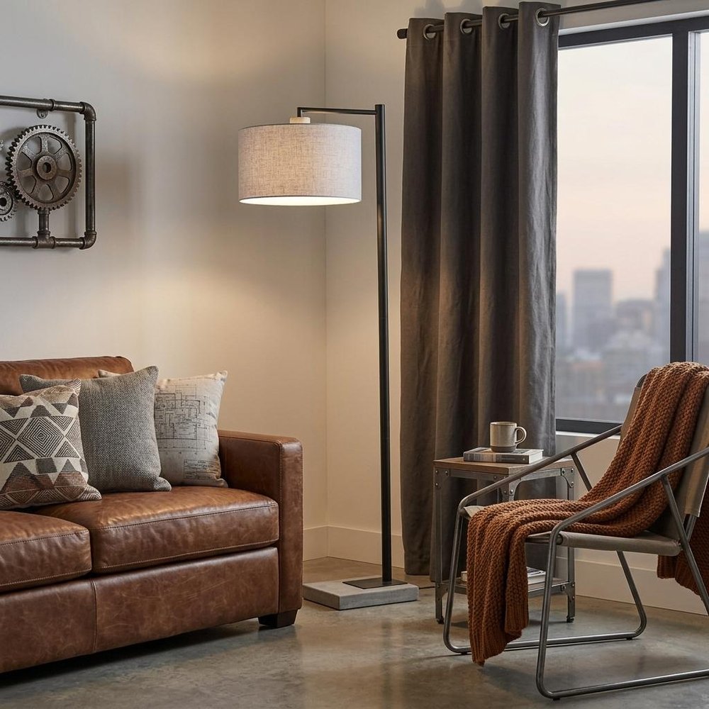 61" Grey And Black Arc Floor Lamp With White Fabric Drum Shade HomeRoots