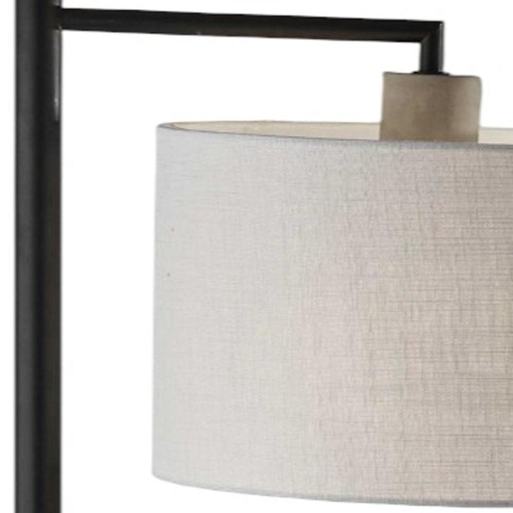61" Grey And Black Arc Floor Lamp With White Fabric Drum Shade — view 6