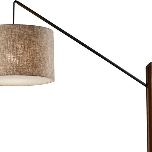 77" Beige And Black Swing Arm Floor Lamp With Beige Fabric Drum Shade
