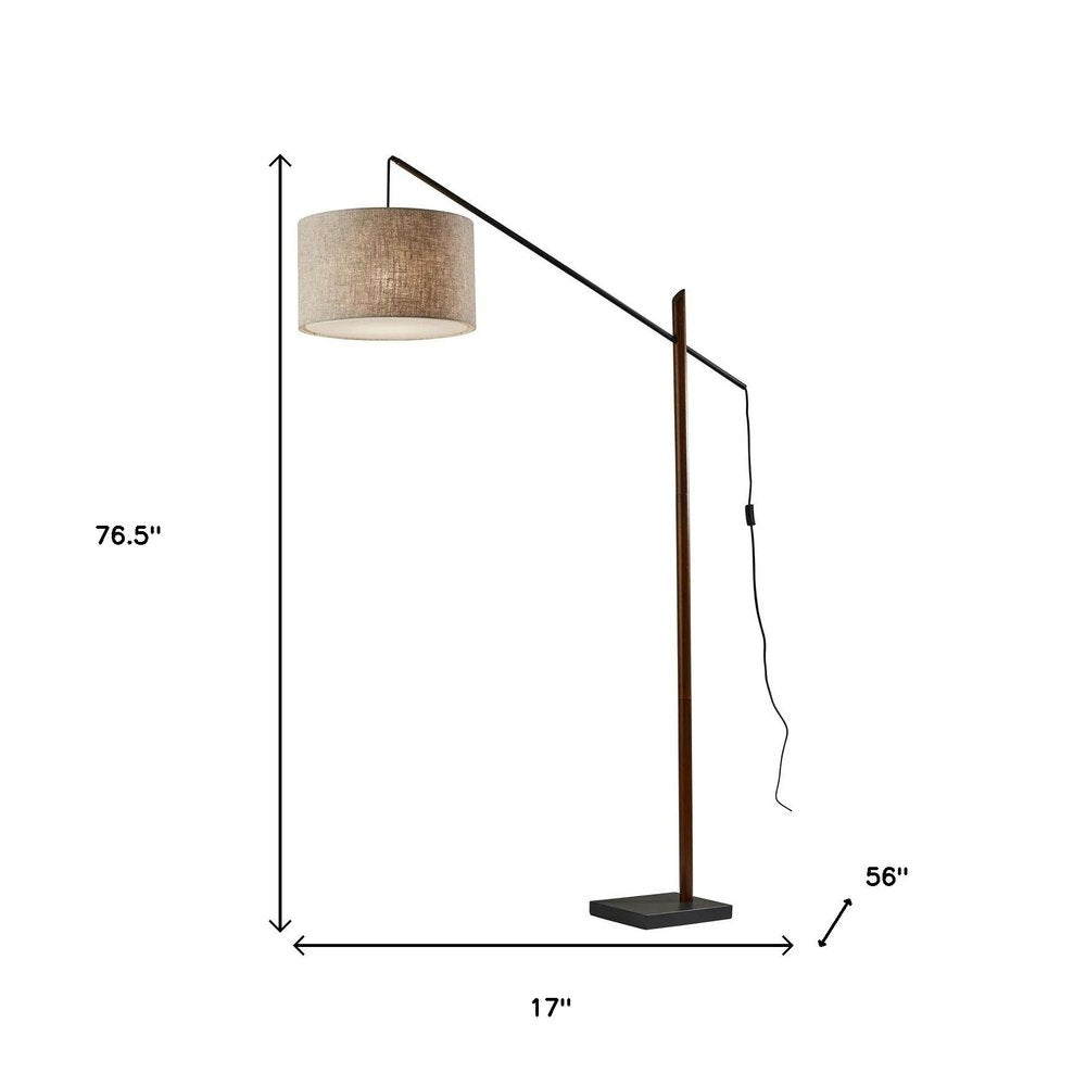 77" Beige And Black Swing Arm Floor Lamp With Beige Fabric Drum Shade HomeRoots