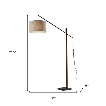 77" Beige And Black Swing Arm Floor Lamp With Beige Fabric Drum Shade HomeRoots