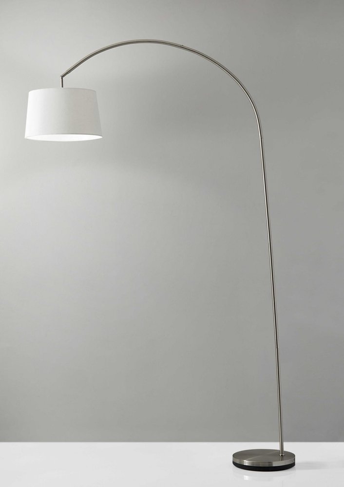 83" Silver Arc Floor Lamp With White Linen Empire Shade